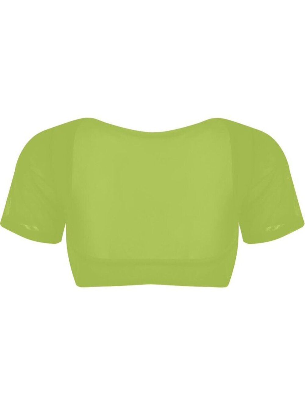 Women's Bright Green Mesh Open Bust Short Sleeve Spandex Belly Dance Crop Top